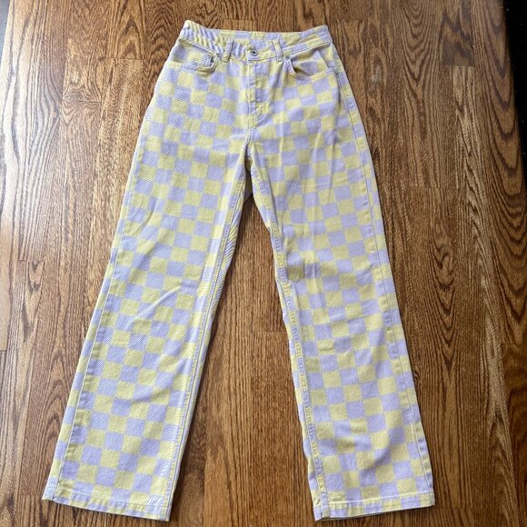 The Ragged Priest Yellow and Purple Checkered Jeans - Picture 2 of 3